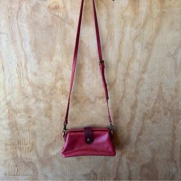 Red Leather Crossbody Hinged Closure Mini Bag - Picture 3 of 10
